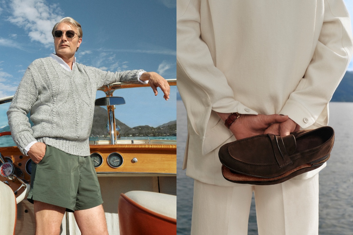 ZEGNA 2026 夏季系列廣告大片取景於馬焦雷湖，由全球代言人邁茲·米克森（Mads Mikkelsen）演繹。皮埃蒙特的湖畔景致與自然風貌，共同勾勒出夏季靜謐之美。ZEGNA 2026夏季系列禮讚意式夏日風情，以鬆弛廓形與極致輕盈的面料捕捉寧靜悠然的夏季氣息。