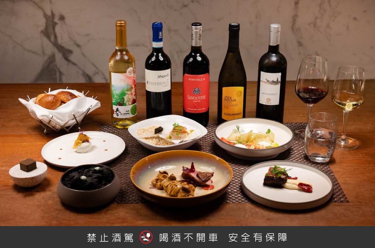 台北慕軒飯店，臻品之選二樓GUSTOSO義大利餐廳即日起推出全新Wine Pairing餐酒搭配套餐，由資深主廚蔡鎮規劃，以「風味共振」為核心概念，精選東港烏魚子、北海道干貝、菲力牛排與花蓮鴨胸等食材與串聯多款精選酒款，打造三道式與五道式餐酒體驗。